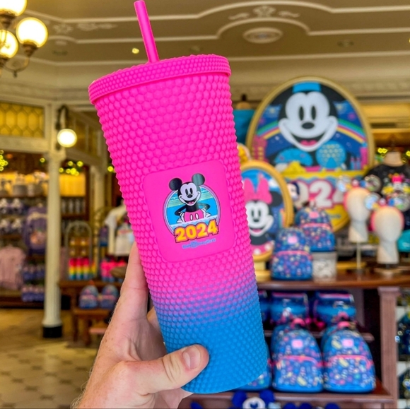 2024 Walt Disney World Starbucks Mickey Mouse Neon Pink Blue Tumbler - Picture 1 of 3